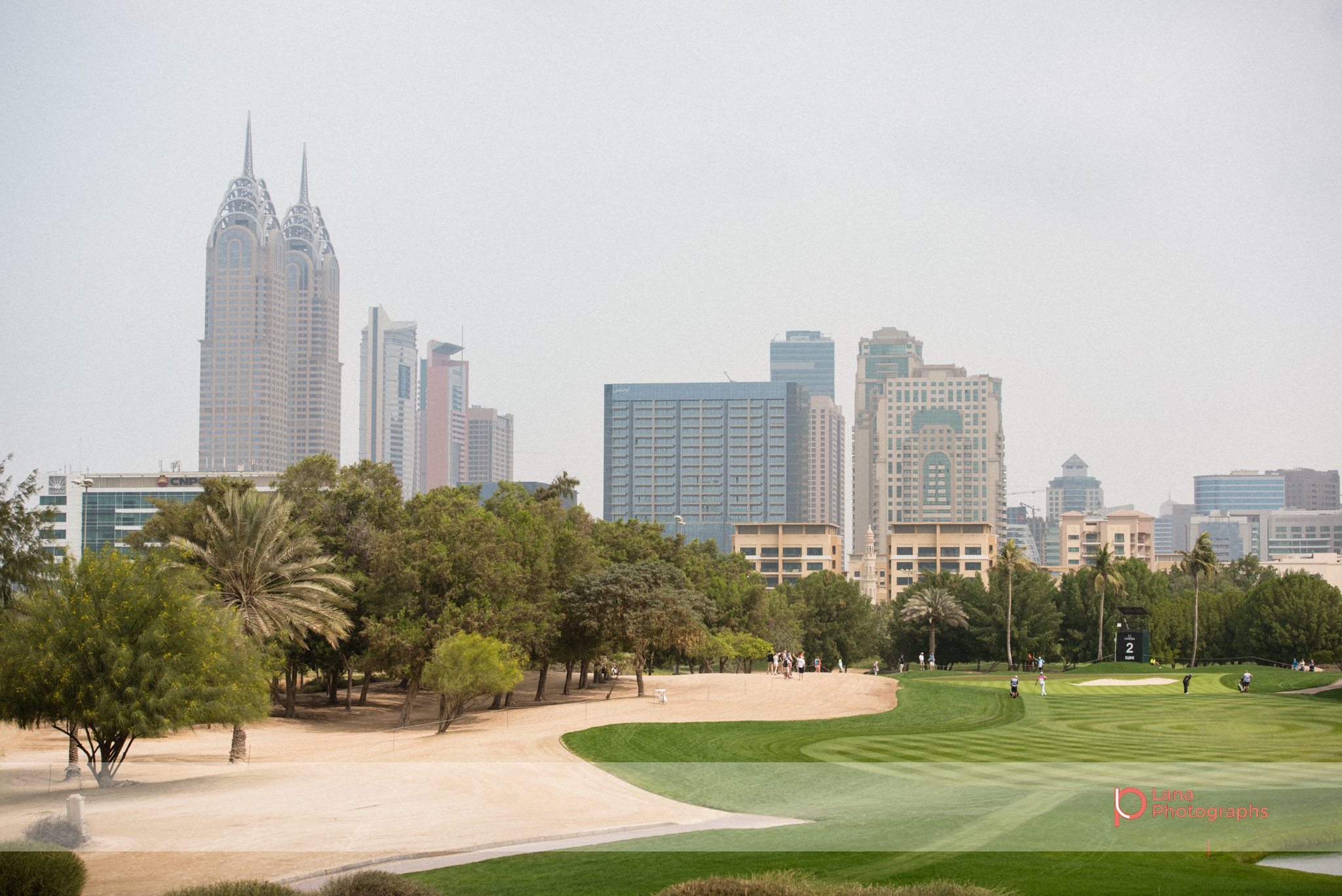 A view of Dubai Internet City and Dubai Knowledge Village from the Emirates Golf Course during the Omega Dubai Desert Classic in Dubai February 2017
