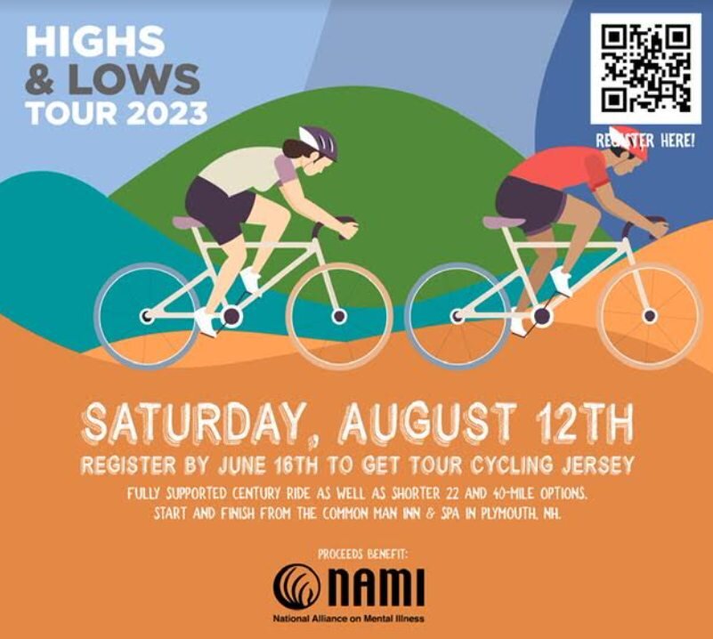 Ride with PURPOSE!
The Highs and Lows Tour is a cycling event that will take you through the mountains and valleys of New Hampshire. The ride supports @nami_new_hampshire and helps remove the stigma associated with mental illness. 

Pick your distanc