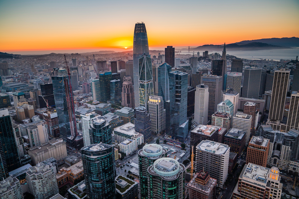 Aerial views of San Francisco, CA
