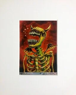 Burp Demon (red) Emek silkscreen on foil 16 x 13 x 1 (framed) $125