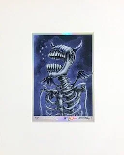 Burp Demon (blue) Emek silkscreen on foil 16 x 13 x 1 (framed) SOLD