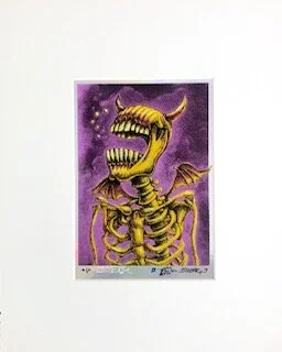 Burp Demon (purple) Emek silkscreen on foil 16 x 13 x 1 (framed) $125