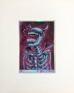 Burp Demon (magenta) Emek silkscreen on foil 16 x 13 x 1 (framed) $125