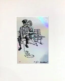 World War 3 Couple Emek silkscreen on foil 16 x 13 x 1 (framed) SOLD