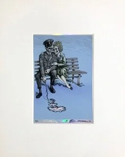 World War 3 Couple (blue) Emek silkscreen on foil 16 x 13 x 1 (framed) $125