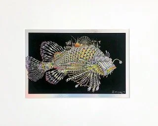 Partyfish Emek silkscreen on foil 13 x 16 x 1 (framed) SOLD