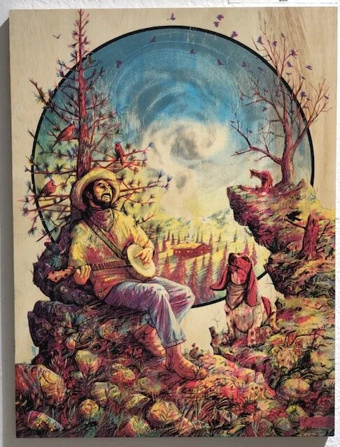 Heaven Hill Zeb Love 4 color silk screen on birch panel 24 x 18 x 3 (framed) $300