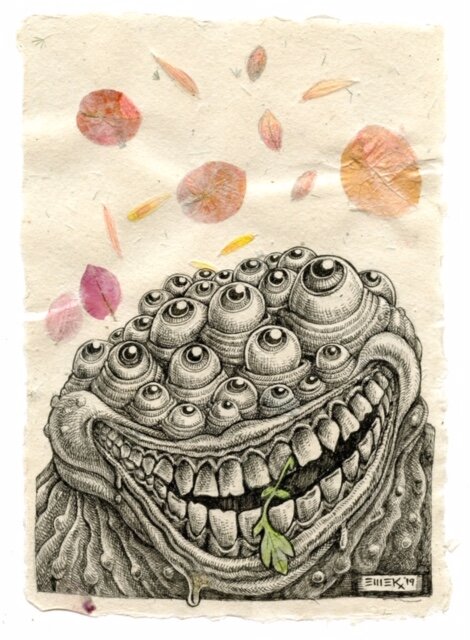 Eye Like Fall Emek ink on handmade paper 12.5 x 10.5 x 1 (framed) $1,000