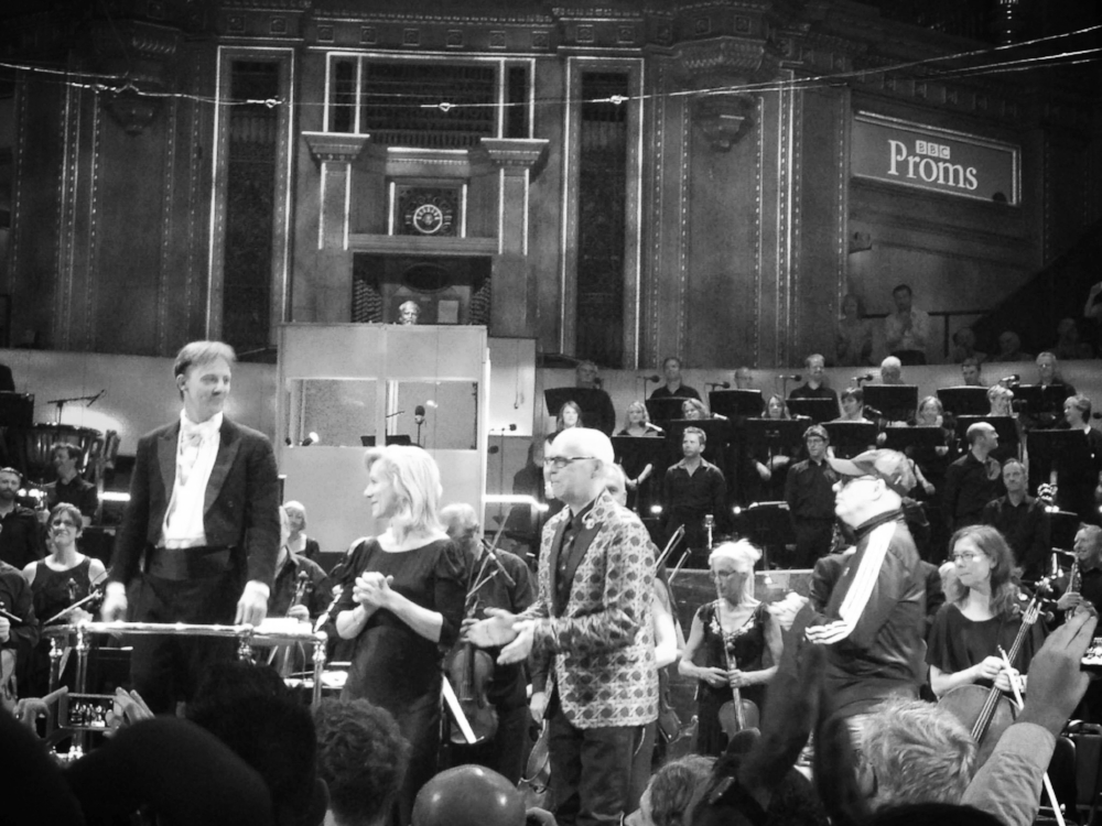 High & low art meet: the Pet Shop Boys at the BBC Proms, after the premiere of "A Man from the Future", July 2014.