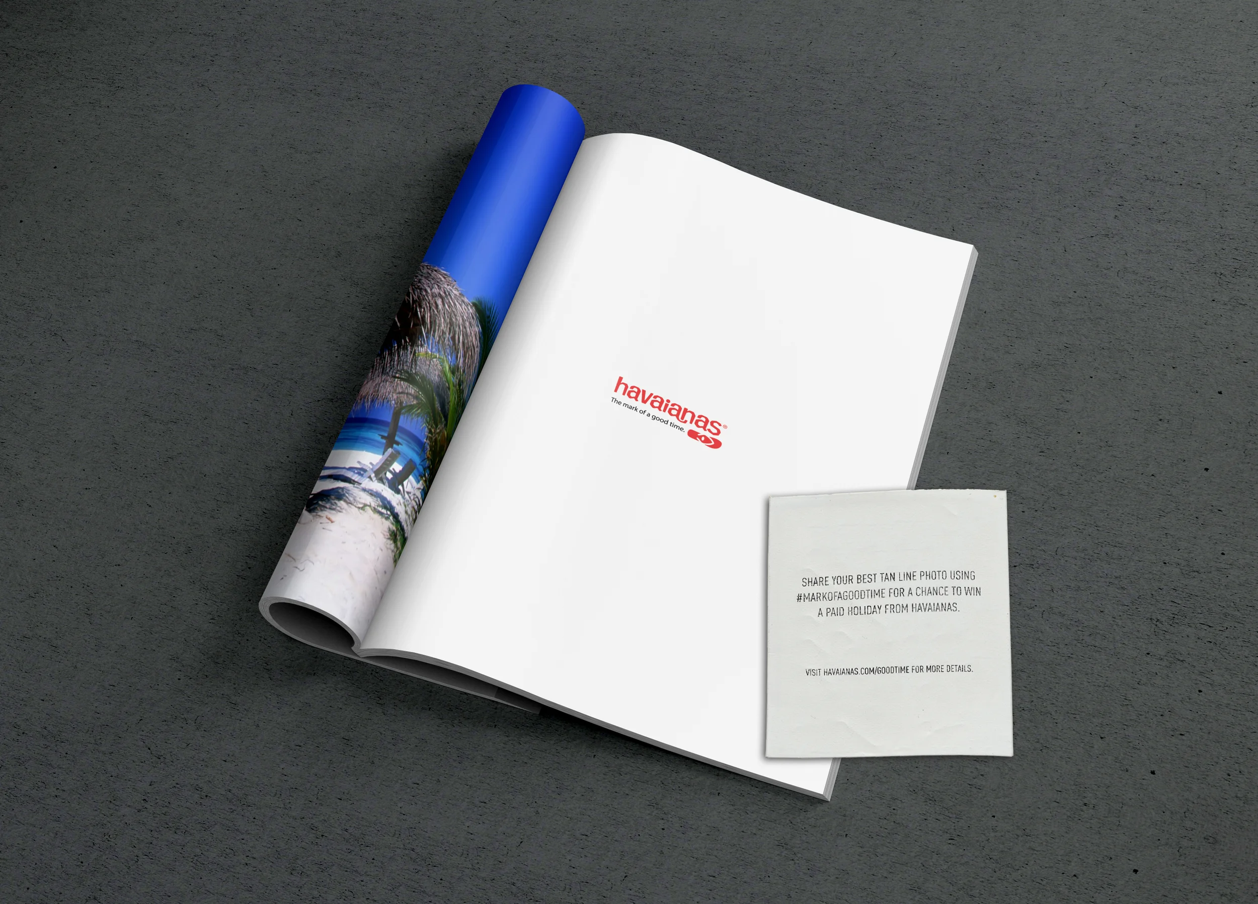 The reader peels off the picture to reveal Havaianas branding underneath —