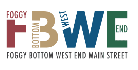 Word art with the words 'FOGGY BOTTOM WEST END MAIN STREET' in various sizes and colors.