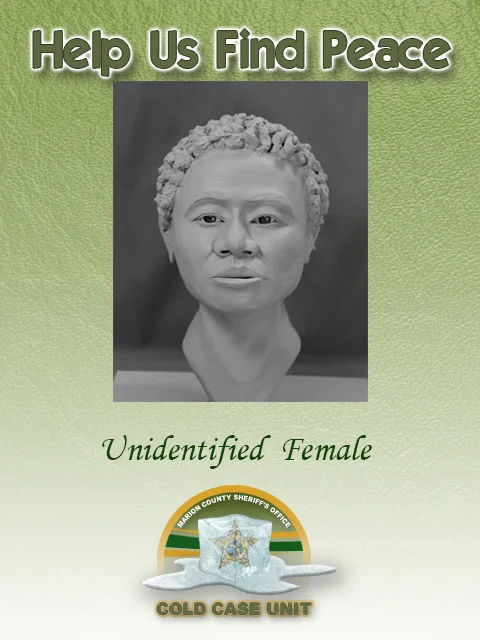 Unidentified Native-American female between the ages of 25 and 35 years old and approximately 4’10” – 5’4” tall. Found in a wooded area in SE Ft. McCoy by hunters. The autopsy indicated she likely died of a gunshot wound to the head. If you have any information regarding this case, call (352) 369-6831. You may also remain anonymous by contacting CrimeStoppers at (352) 368-STOP.
