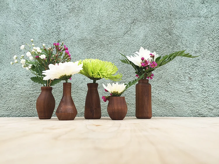  mini bud vase collection in walnut 