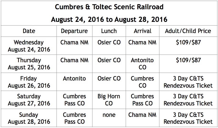 Fall Colors Special Schedule below: