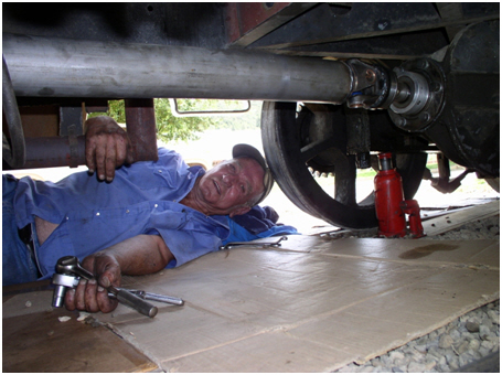 Ed adjusts the new driveshaft