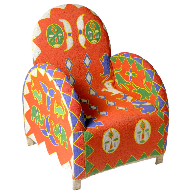 Hand-made Yoruba beaded chair featured by The English Room