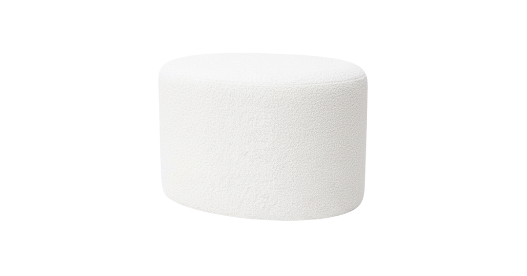 Boucle Oval Ottoman - White