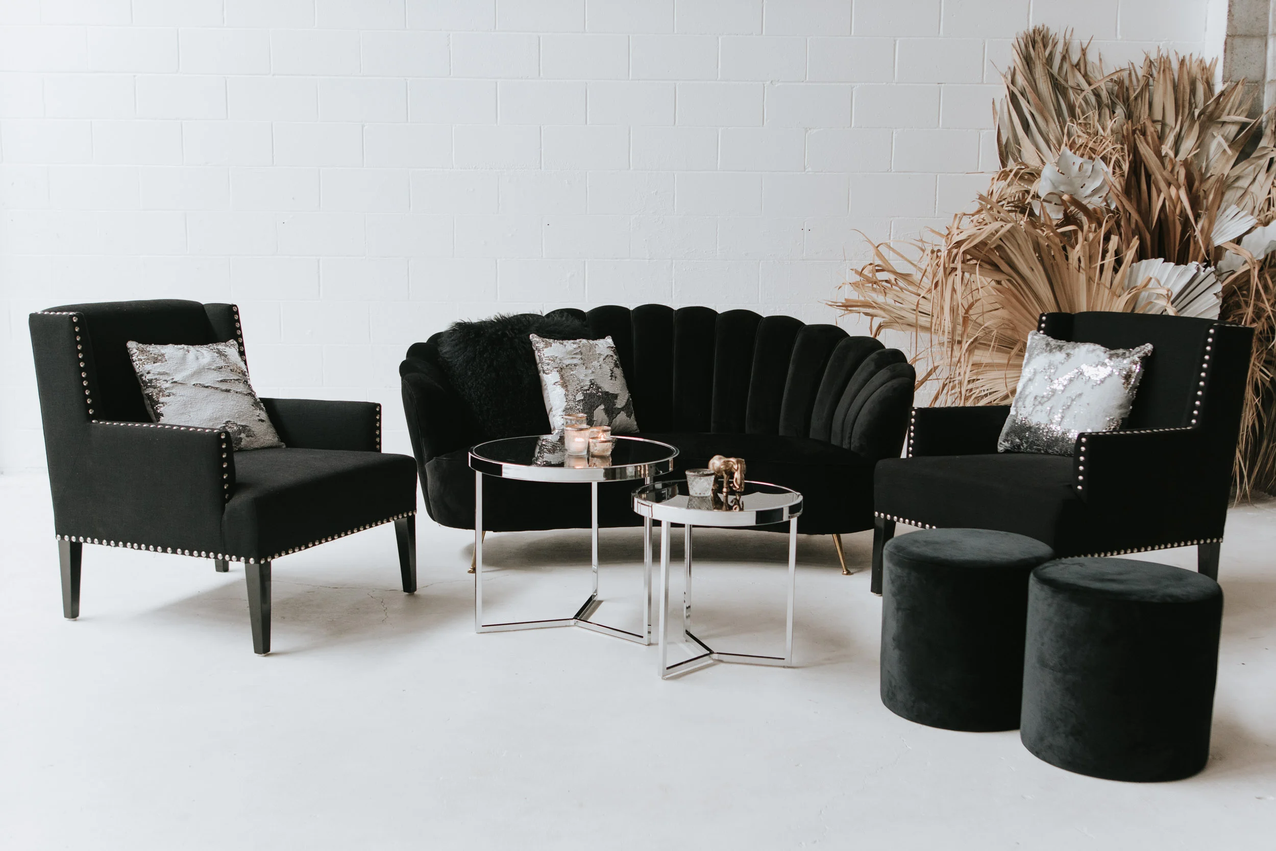 Manhattan Velvet Lounge Collection - Black &amp; Studded 