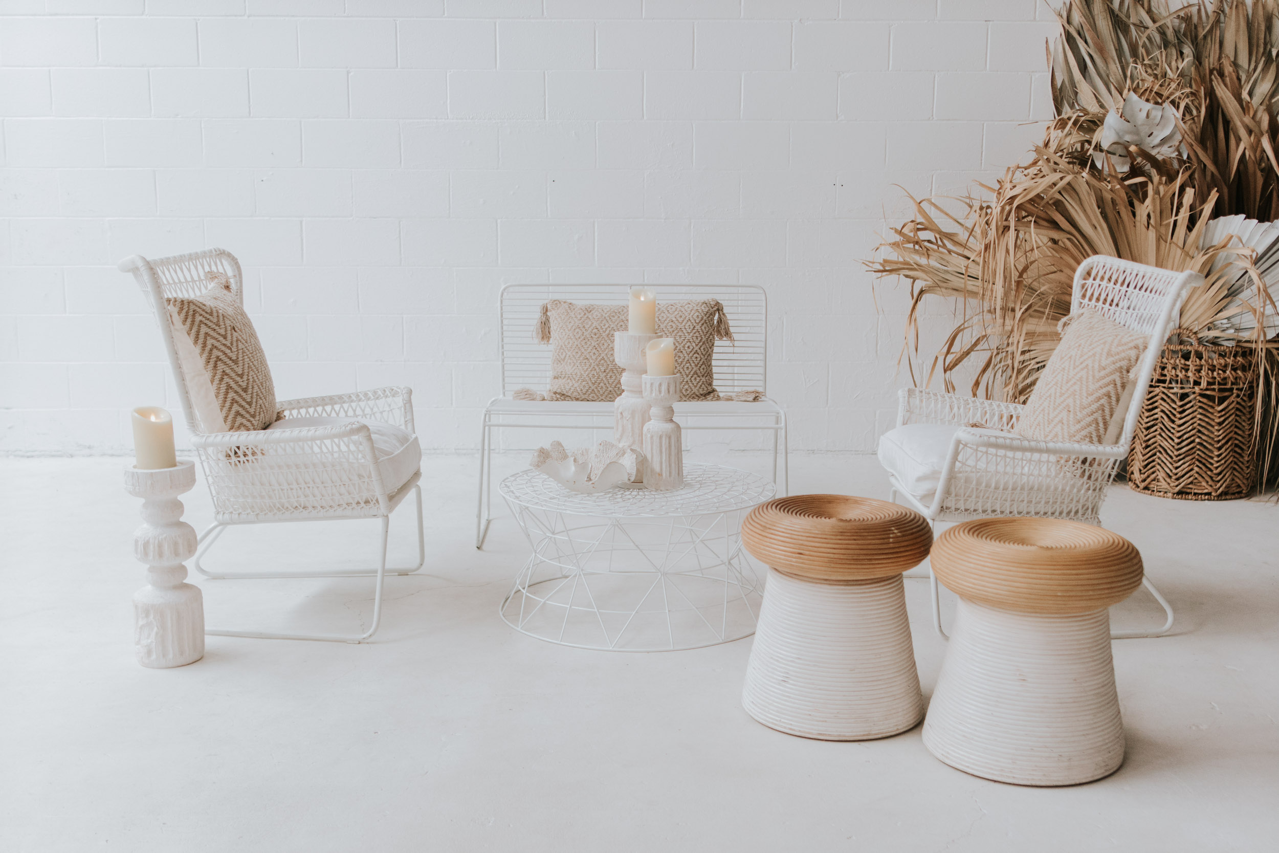 Wire &amp; Cane Lounge Collection - White 