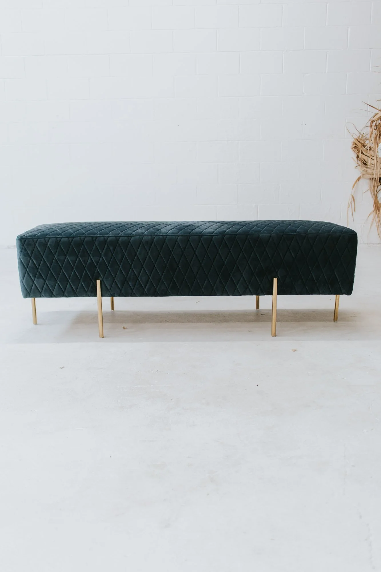 Coco Velvet Bench Ottoman - Steel Blue