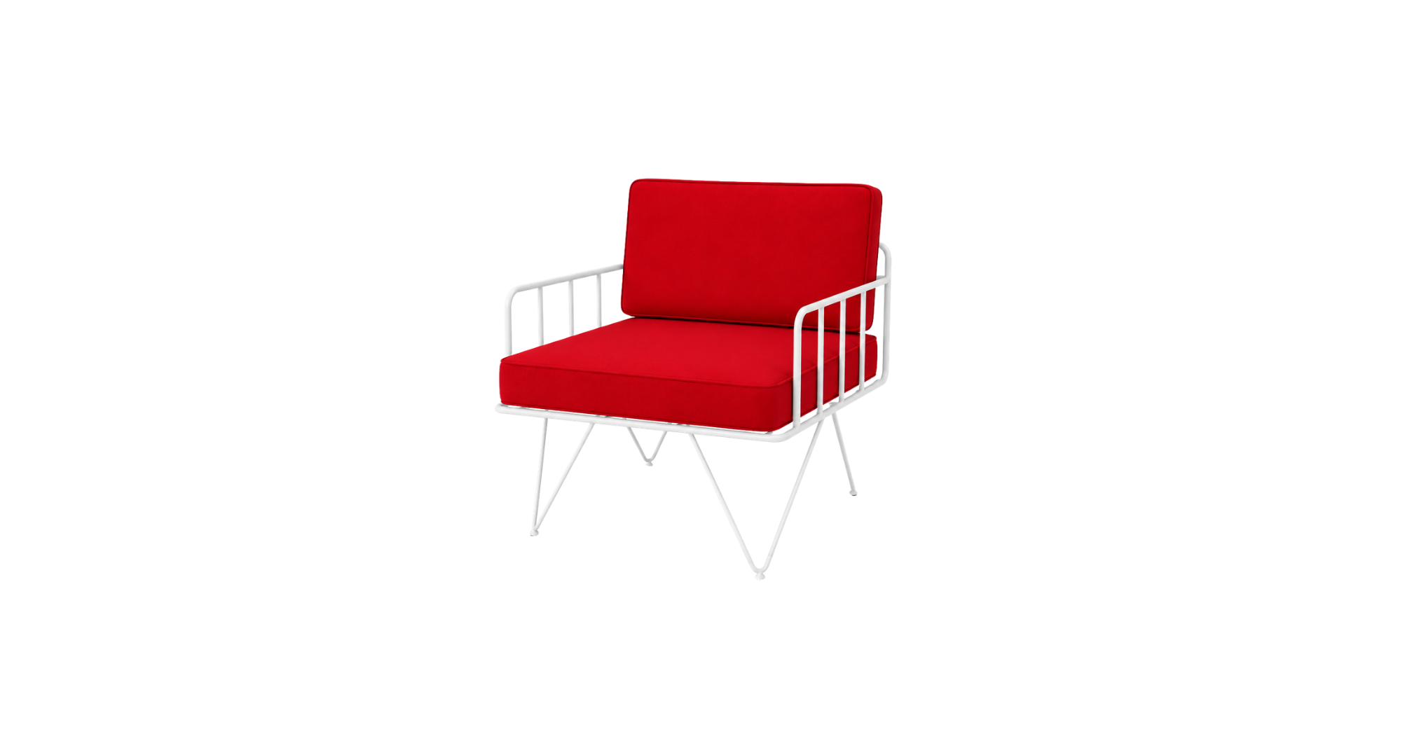 White Loop Armchair - Red Cushion