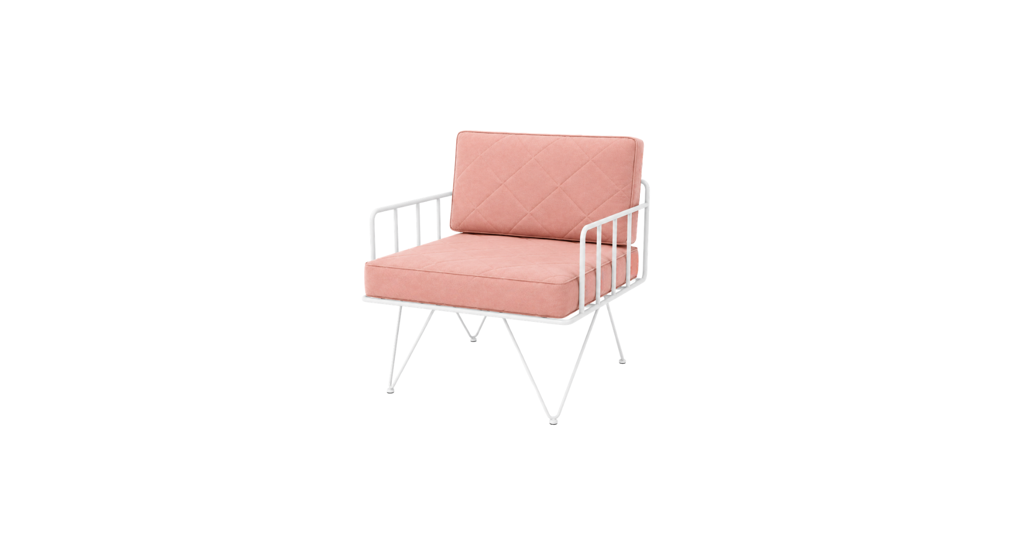White Loop Armchair - Coral Cushion
