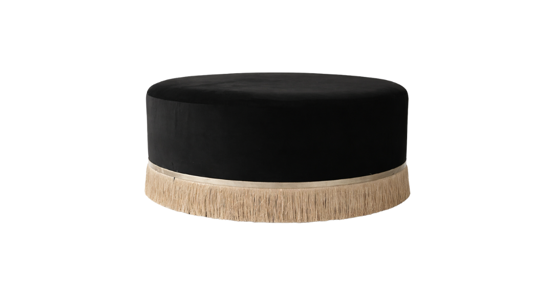 Large Velvet Ottoman - Black