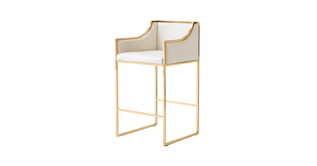 White Leather & Gold Stool