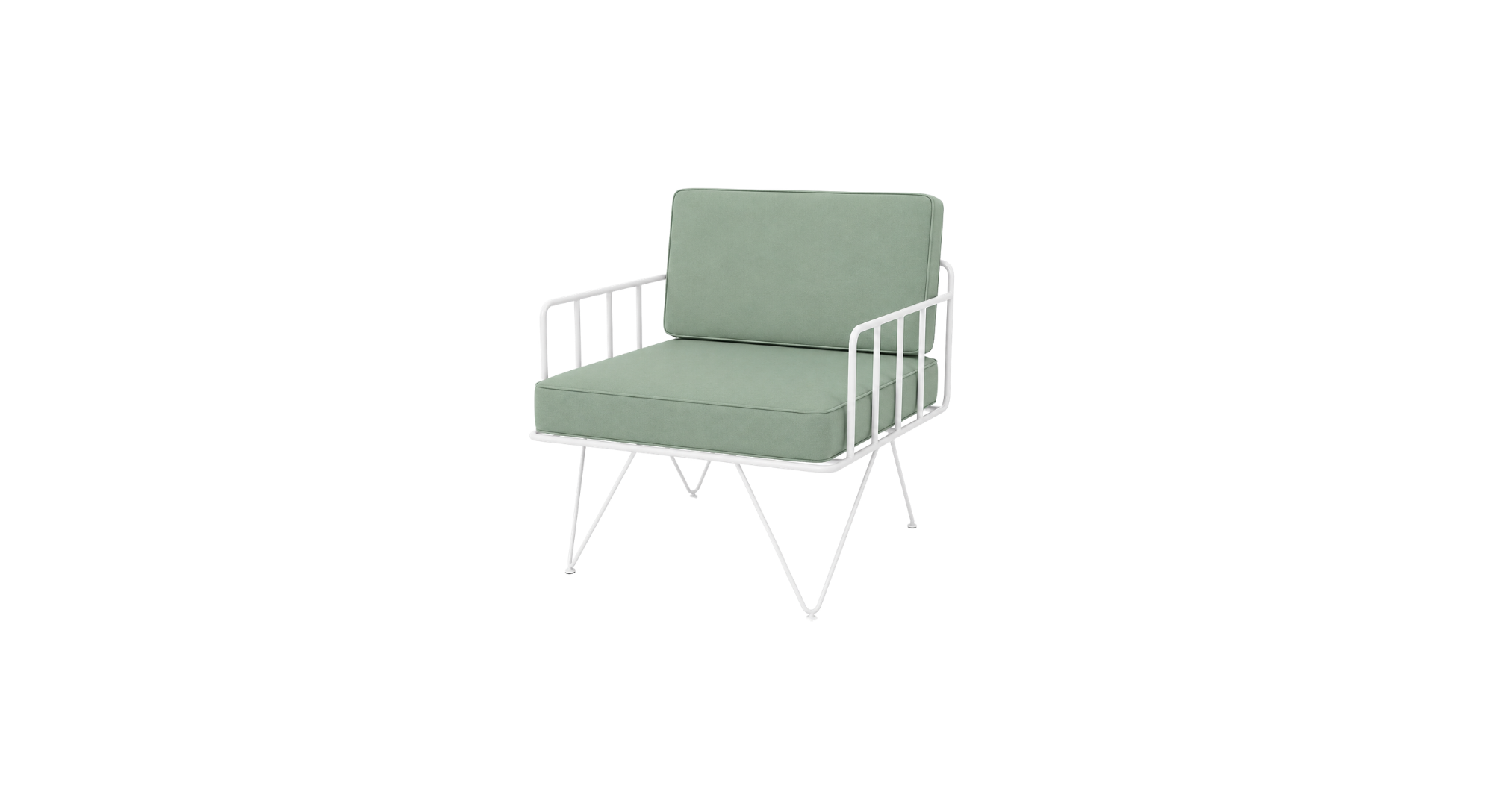 White Loop Armchair - Olive Cushion