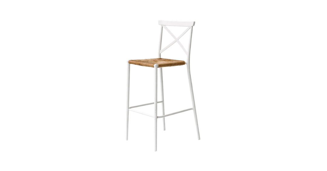 White Aluminium & Cane Stool