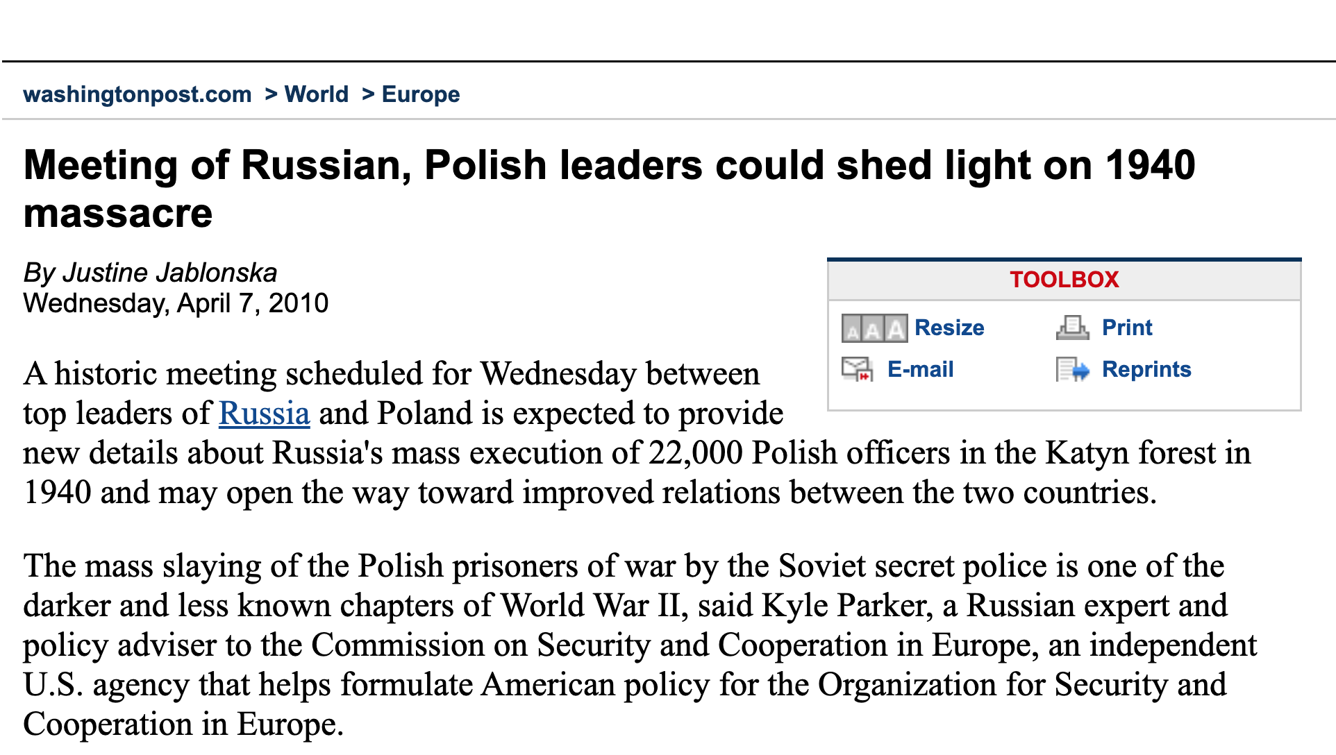 Meeting of Russian, Polish leaders could shed light on 1940 massacre