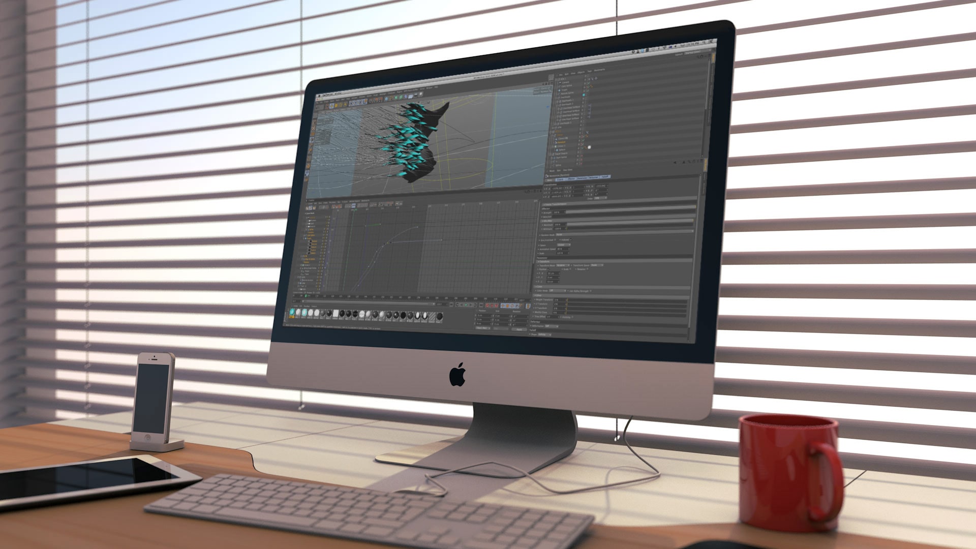 Desk with iMac and keyboard.