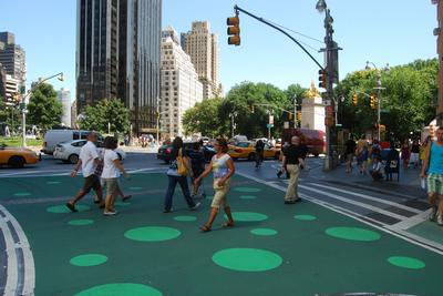 Coloured wide crossing, Times Square, New York.