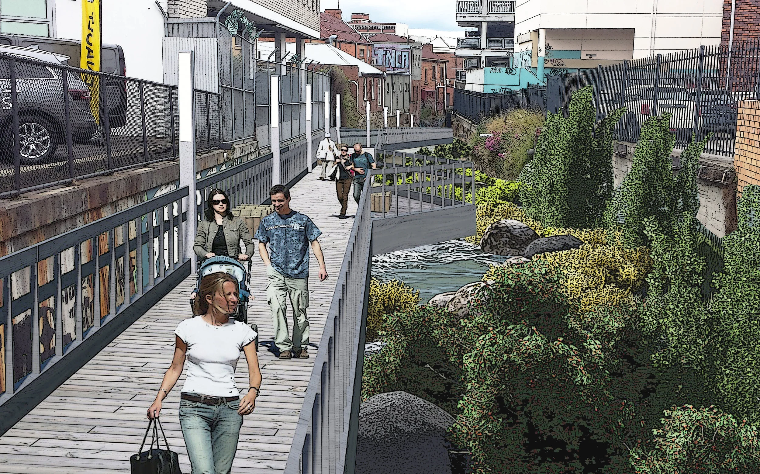 Running along behind Village Cinema and past the backs of commercial properties on Liverpool St.
