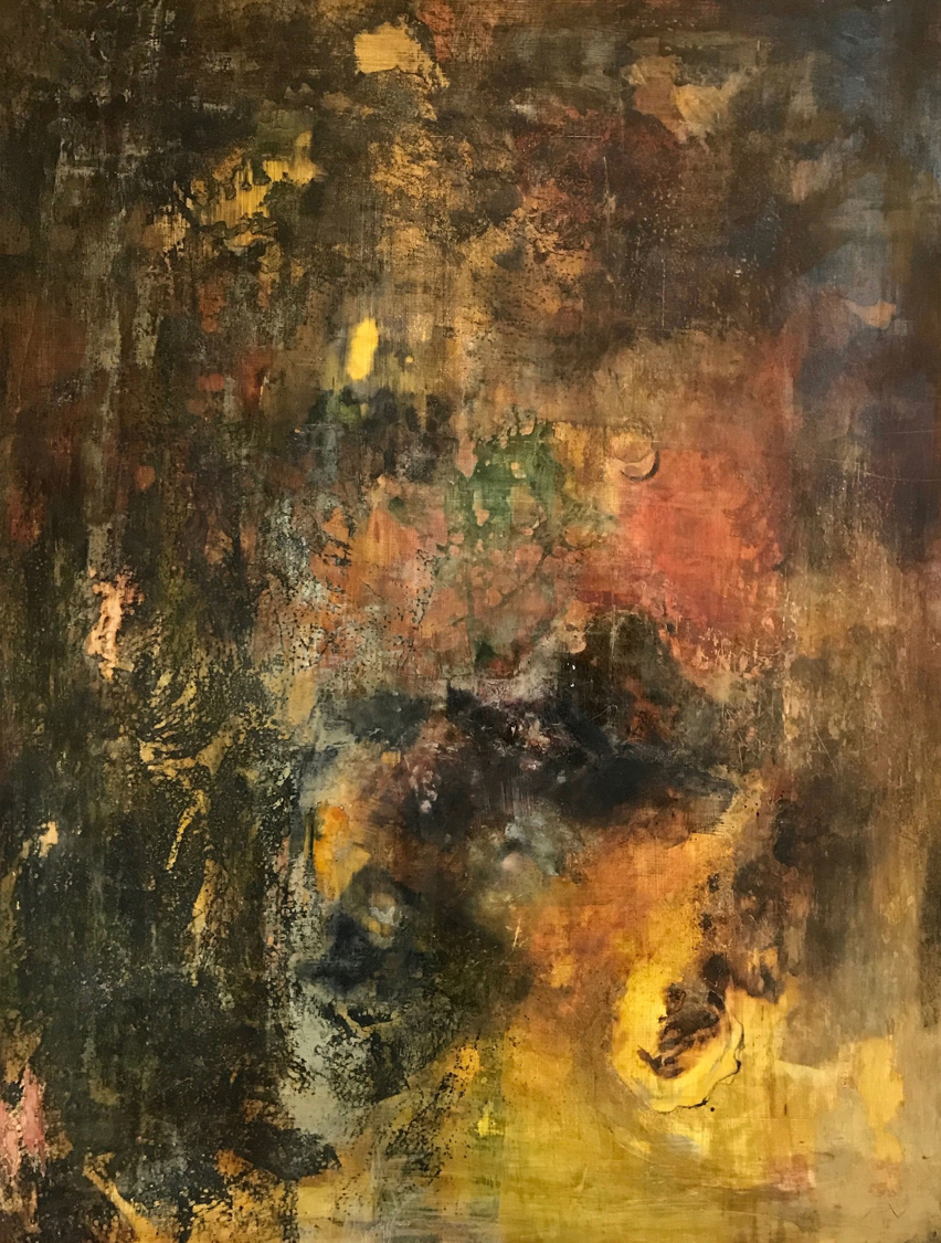 A Line Between Integration and Diaspora , #8, 2017 acrylic, oil, pastel, ink, spices, glue on masonite 48 X 36 inches