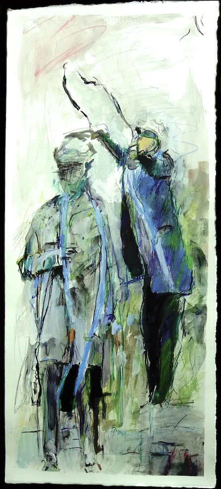 Lee Statue Removal from Dallas 2 30 1/2" x 7" Ink, gesso, goauche, pencil on paper, ©2018 on display in Spring 2019 at the Berrie Arts Center at Ramapo College, Ramapo, NJ