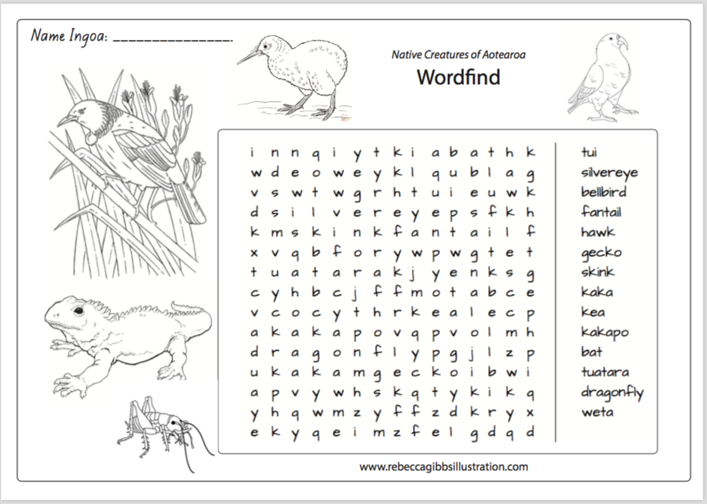 *FREE* Native Creatures of Aotearoa Wordfind
