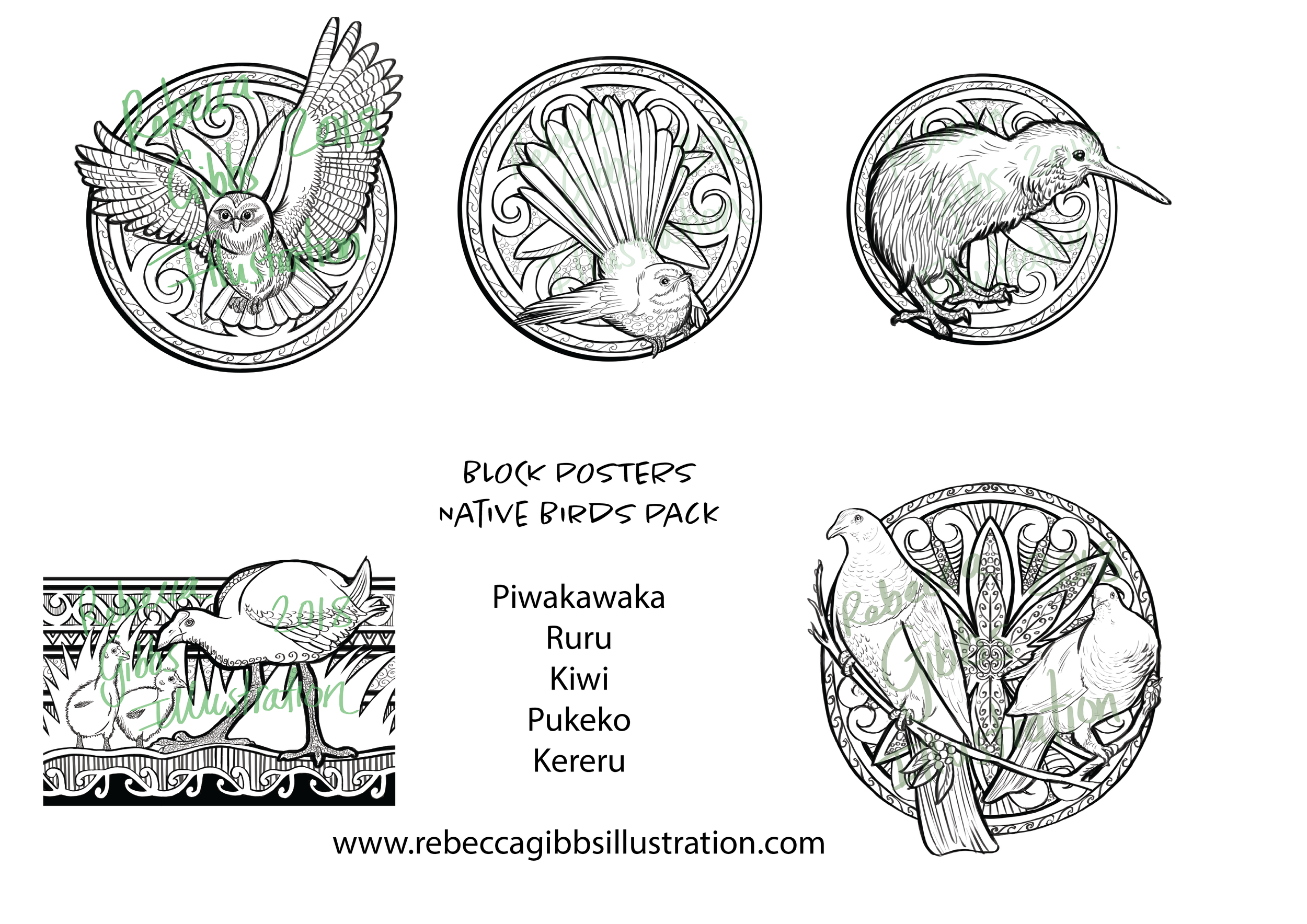 Block Poster Native Birds Bundle A (x5 posters)
