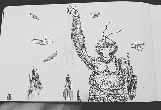 Day 14. Overgrown Monkey King. Quick sketch for today. .
.
.
.
.
#inktober #inktober2019 #inkdrawing #brushpen #sketchbook #sketching #moleskine #drawing #illustration #artwork #inktoberday14 #monkeyking #art