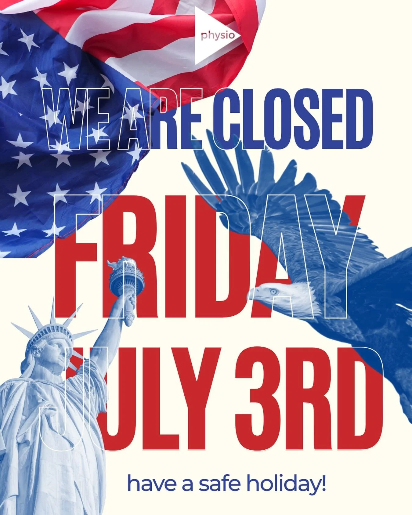 Physio will be closed on Friday, July 3rd. We hope everyone has a great Independence Day!! 🇺🇸🎇🦅