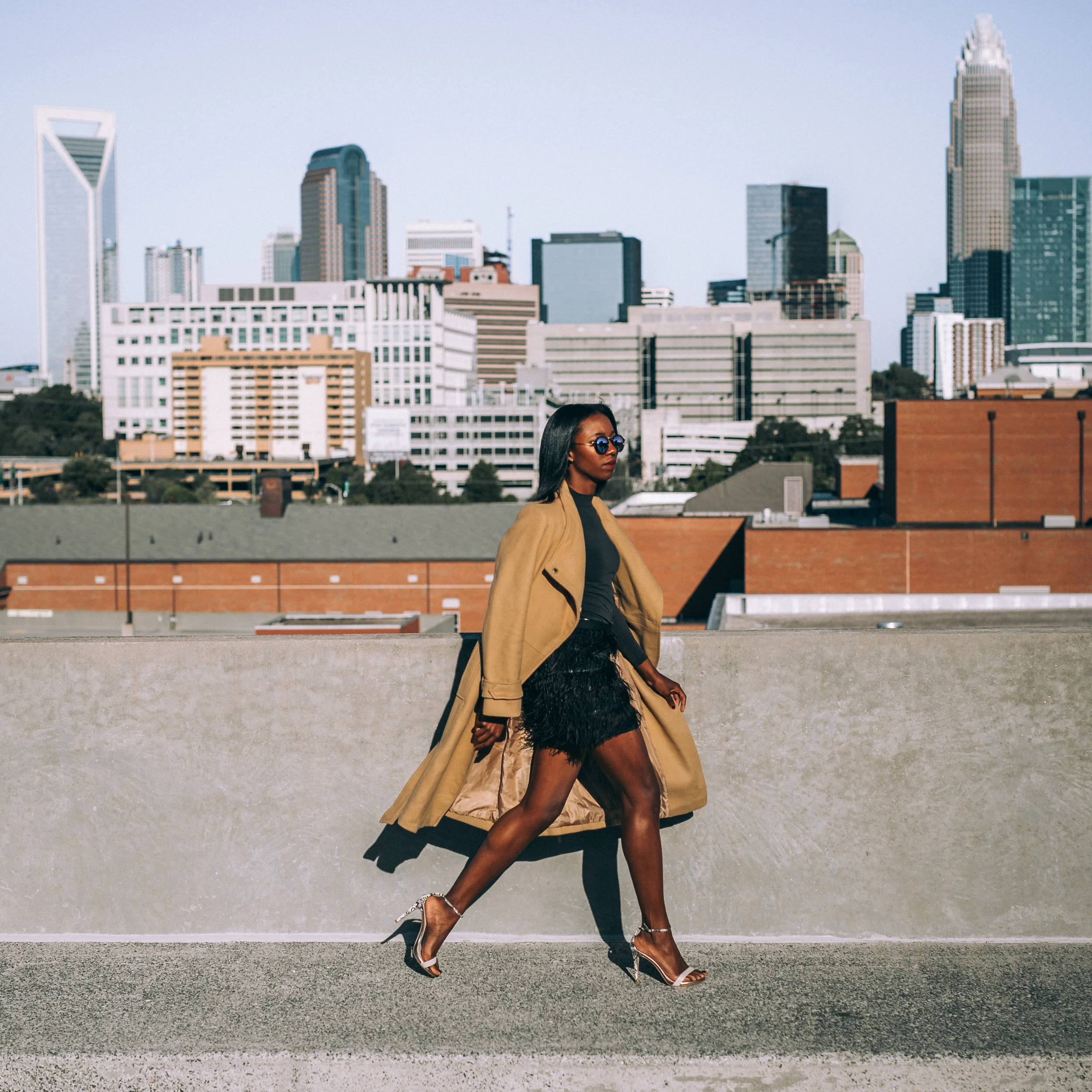 ASOS Coat, American Apparel Turtleneck, Lucy Paris Feather Mini, Steve Madden Stecy Heel 