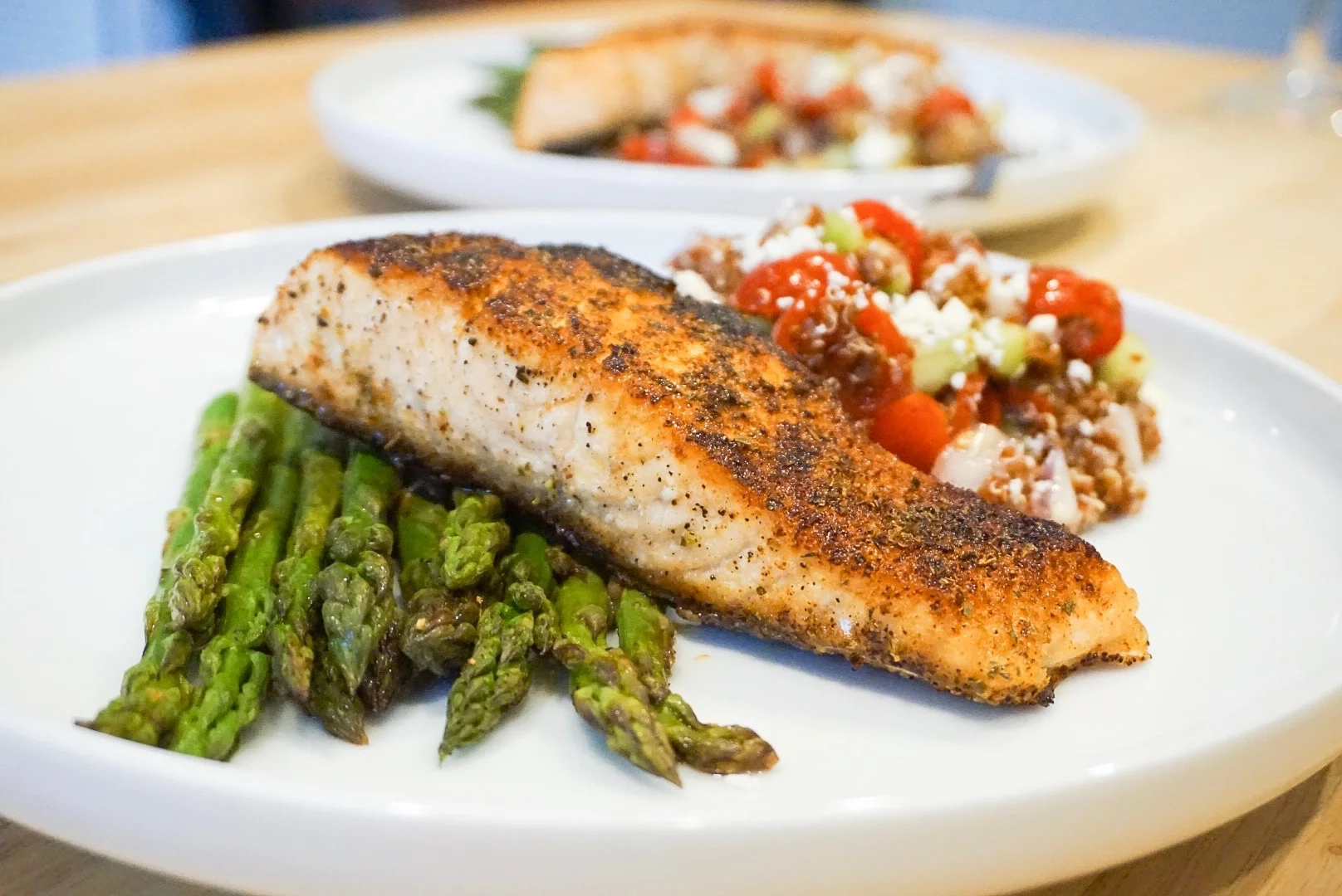 We served our quinoa salad with a seared salmon filet and roasted asparagus! 