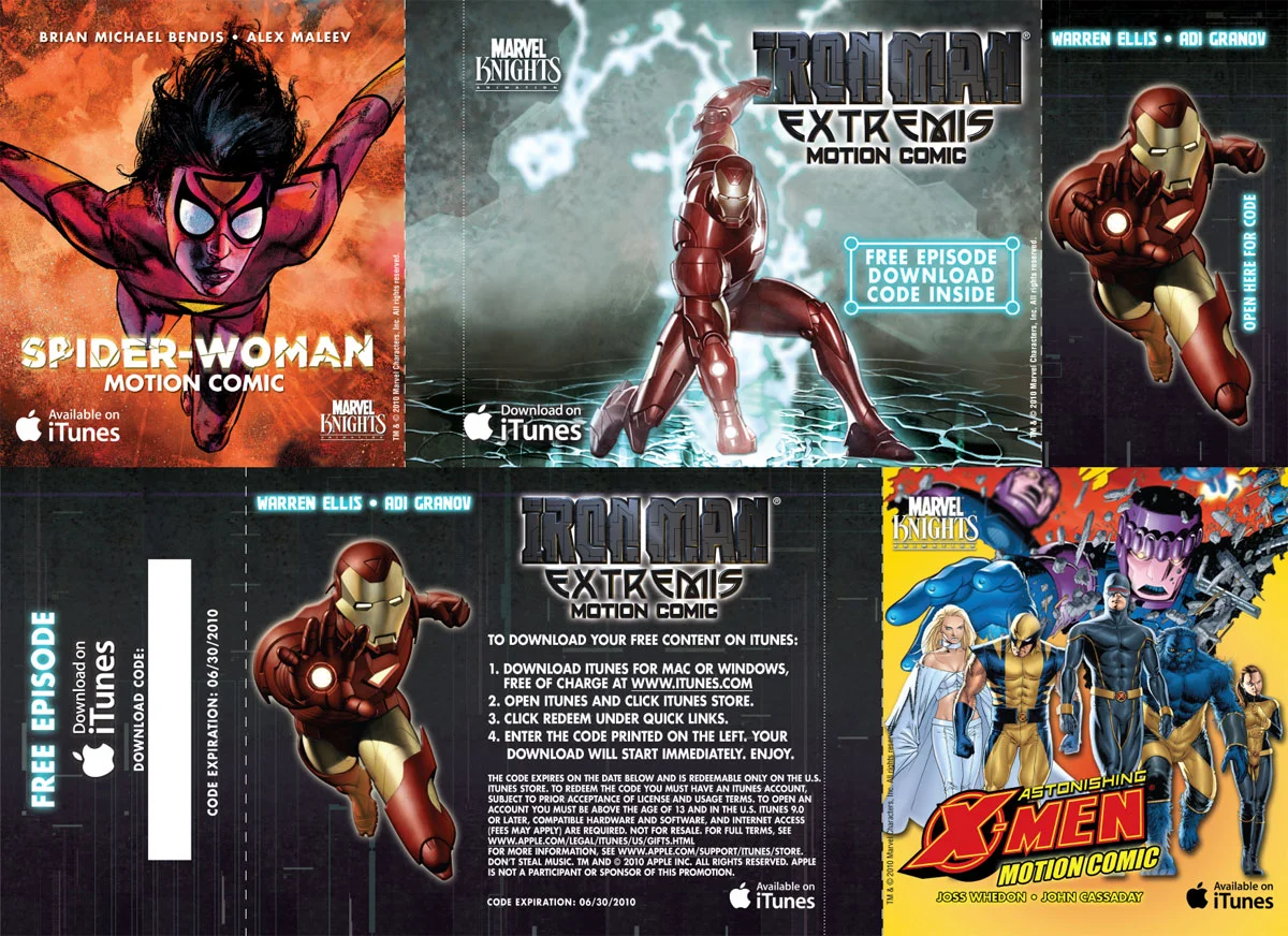 Marvel Motion Comics Promotional Code Pamphlets