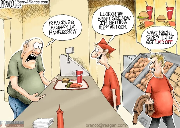 Political Cartoons Against Raising the Federal Mininmum Wage