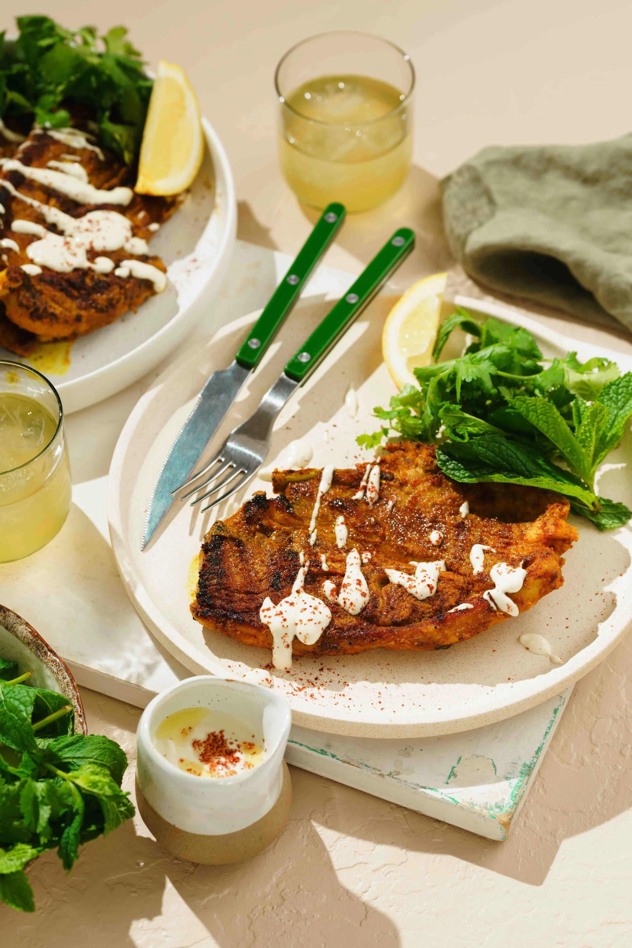 SPICED LAMB W/ GARLIC LEMON SAUCE