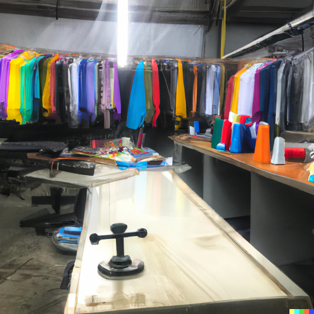 DALL·E 2023-03-02 12.00.45 - create a high quality crisp picture of an apparel manufacturers sample making and design room. Create more depth and activity. Please also include a f.PNG