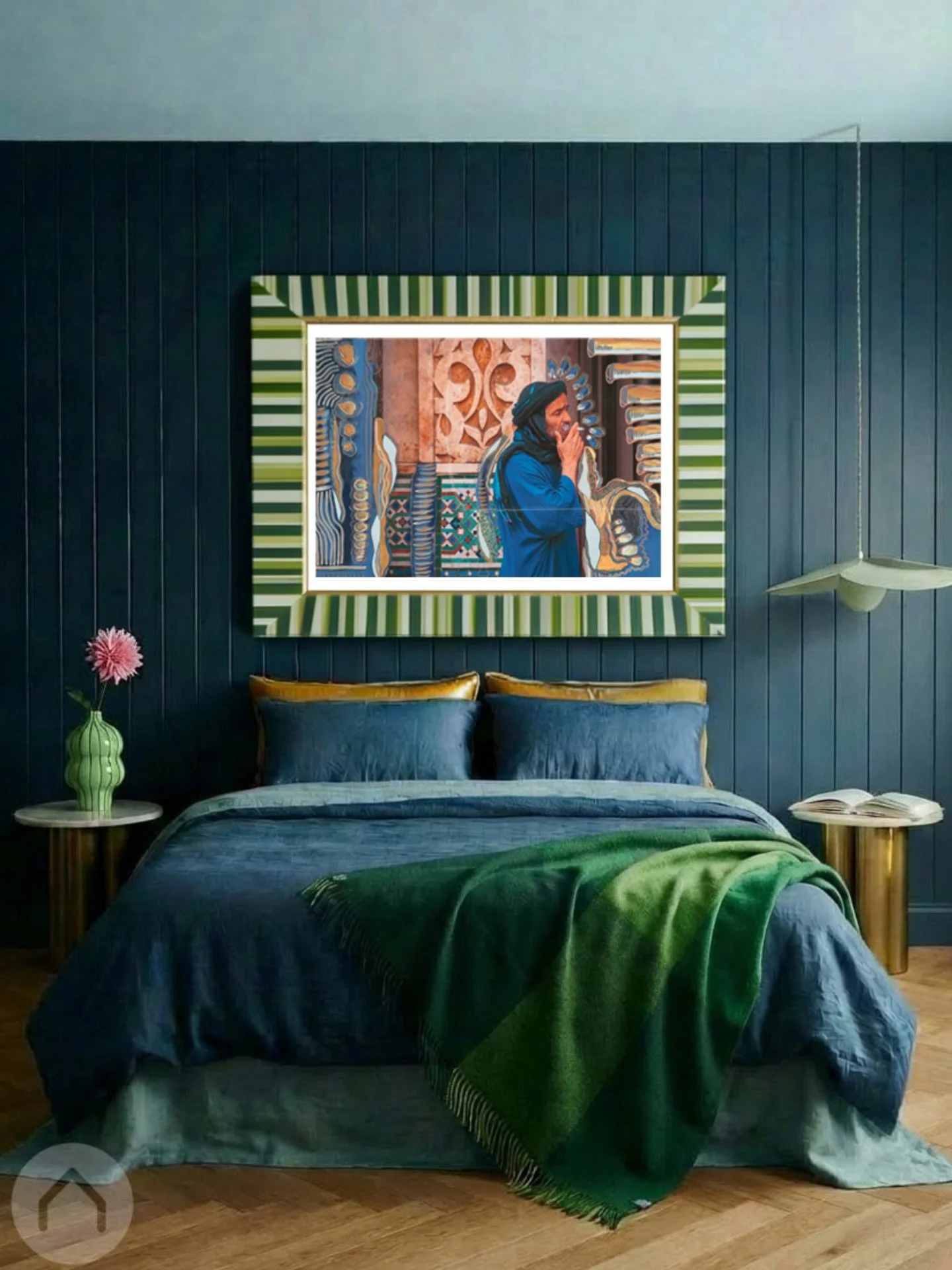 Speaking of entries into art competitions - this is mine for @greenhouseinteriors Art Competition and safe to say, I&rsquo;m obsessed. This is one of my originals, The Witness, from the Moroccan collection and I think it was made for this room. 

I&r