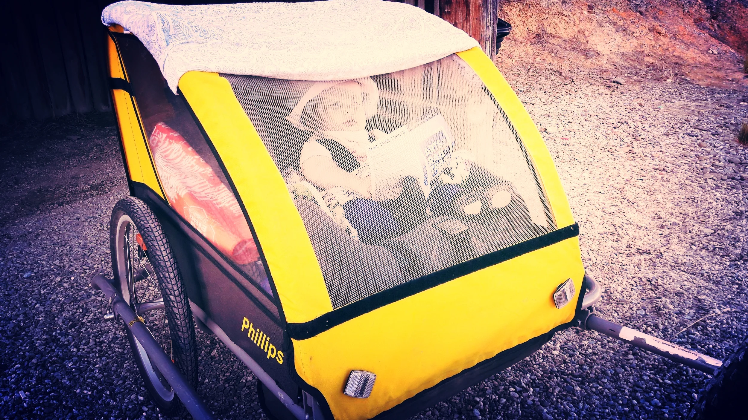 The rectified cycle trailer with car seat inserted to ensure BBB was sufficiently supported.