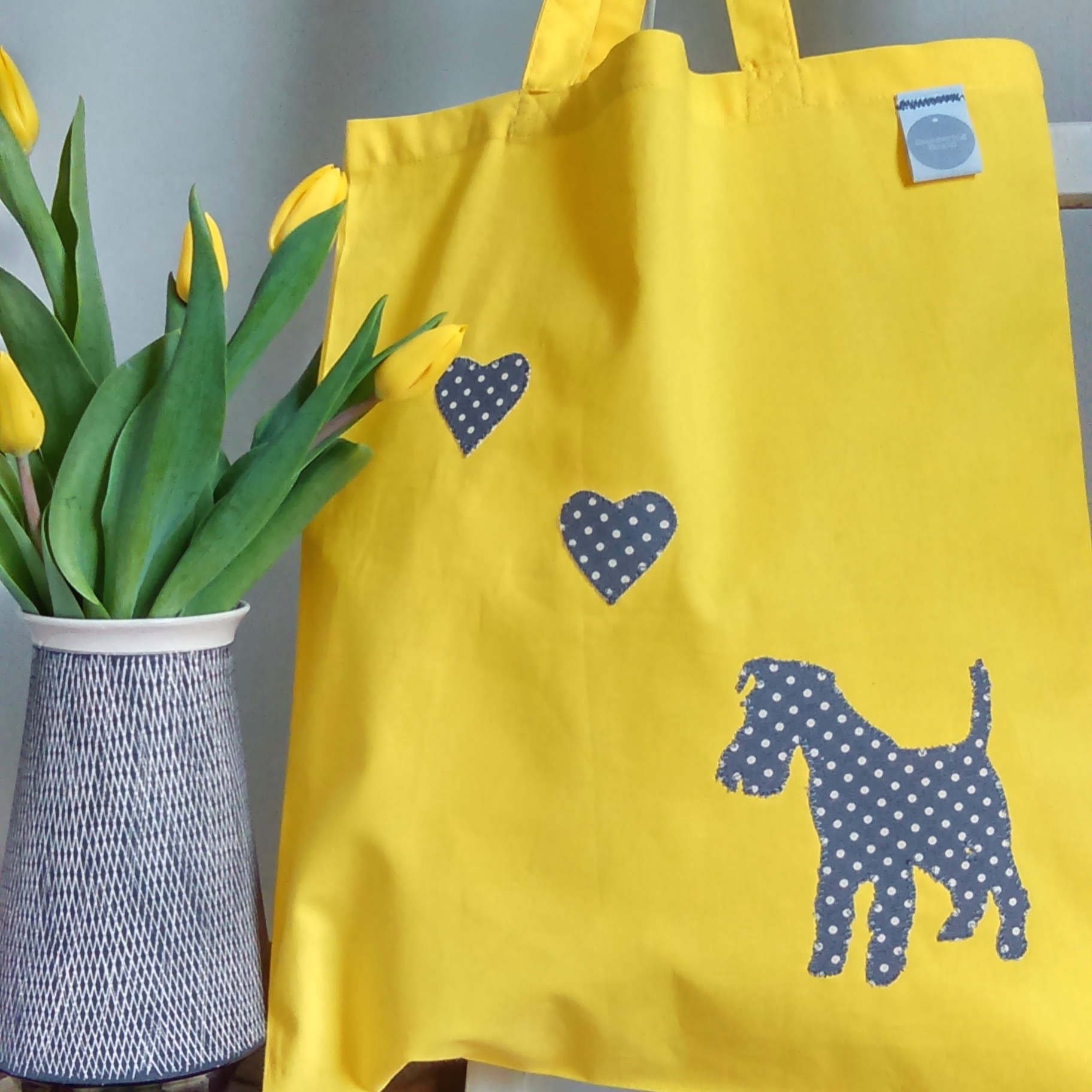 Personalised Tote Bag - yellow with grey applique