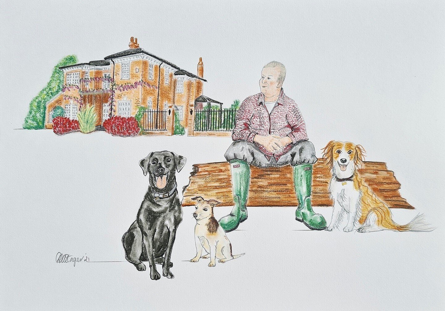 I really wanted to be a fly on the wall when this fathers day present was given! James's son asked for not only his Dad's beloved dogs to be included, but also his beautiful house! (Hands up who wants to live there??). Wasn't that a lovely idea? 

I&